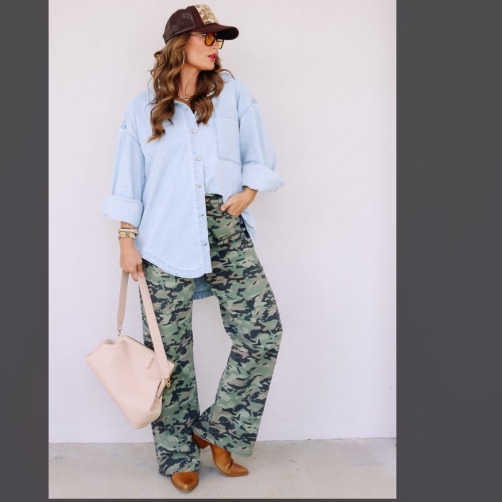 Free People Light Wash Blue Oversized Button-Down Shirt - Picture 5 of 15